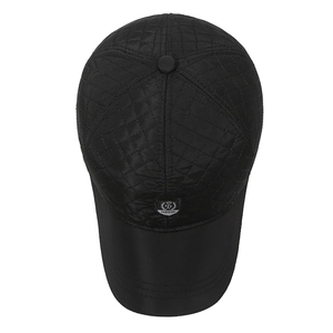 Men's winter thermal baseball cap with quilted diamond pattern and black finish