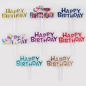 Happy Birthday Cake Topper Plastic Bronzing Letters Metallic Party Decoration Baking Dessert Ornament