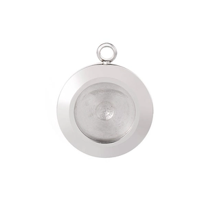 Detail of round silver stainless steel pendant tray for DIY jewelry making parts