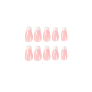 Elegante rosa-weiße French-Tip-Aufdrücknägel im minimalistischen Sarg-Nagel-Stil