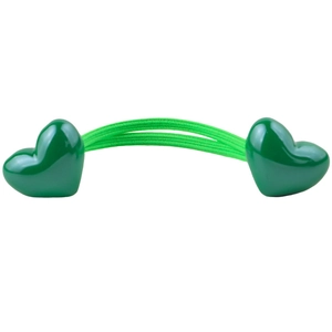Vibrant emerald green double heart elastic hair tie for kids and women on white background