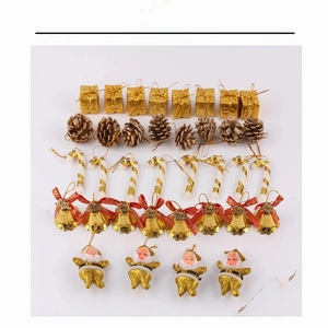 Detailed set of 36 Christmas tree ornaments including bells, pinecones, and Santa figures