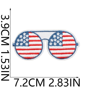 Detailed size view of American flag sunglasses embroidered patch with dimensions 7.2x3.9cm