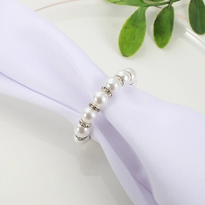 Elegant Imitation Artificial Pearl Napkin Rings With Sparkling Rhinestone Alloy Spacers For Wedding Hotel Dinner Table Decoration