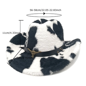 Cappello da cowboy con stampa mucca, decorazione testa di toro e misure dettagliate
