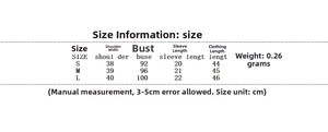 Detailed size chart for short sleeve V-neck knit sweater showing S to L measurements