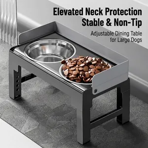 Elevated Dog Bowl Adjustable Height Stainless Steel And Slow Feeder With Splash Guard For Large Medium Dogs Neck Protection