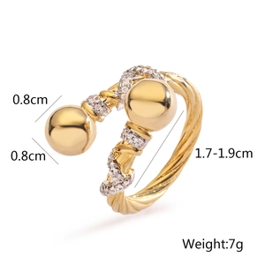 Detailed size chart for two-tone geometric open ring with gold beads and zircon stones