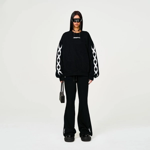 SMFK classic black flared sports trousers and long sleeve sweatshirt set with white logo