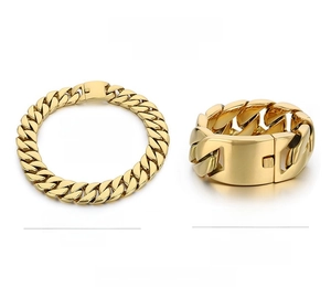 Spécifications de la chaîne Cuban Link en acier inoxydable doré épais de 31mm de large