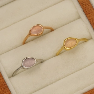 Bague Vintage en Acier Inoxydable 316 Quartz Rose Irrégulier Luxe Plaqué Or Pierre Naturelle Bague Minimaliste Pour Femme Bijoux Mode Accessoire