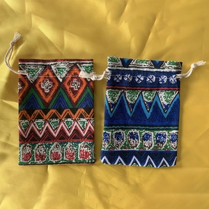 Ethnic Style Drawstring Jewelry Packaging Bags Cotton Linen Geometric Pattern Gift Pouches For Wedding Favors