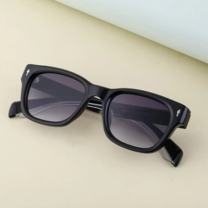 Men's square polarized sunglasses with black frames and grey gradient lenses for driving