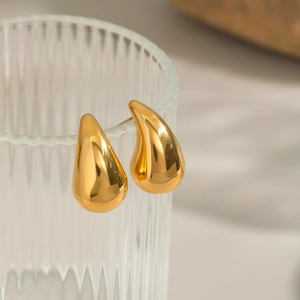 Elegant 18k gold plated stainless steel teardrop earrings with a polished mirror finish