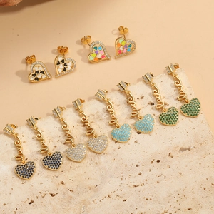 Elegant Copper Zirconia Heart Drop Earrings For Women Gold Plated Enamel Love Letter Gothic Style Romantic Jewelry Gift