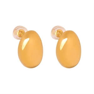Polished 18K gold-plated titanium steel oval stud earrings with a glossy mirror finish