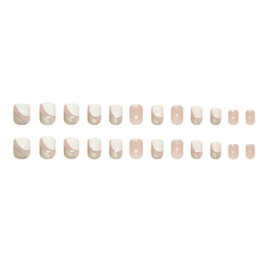 24pcs short square oatmeal and silver glitter press-on nails with minimalist design