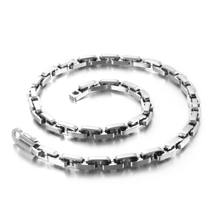 Mens stainless steel geometric punk hip hop necklace with square links in silver finish