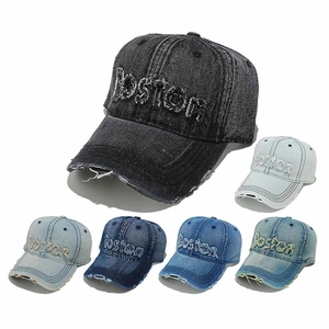 Cappello Da Baseball Cotone Denim Lavato Distressed Ripped Frayed Edge Ricamo Boston Stile Americano Uomini Donne