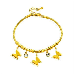Elegant gold butterfly charm bracelet with crystal beads and snake chain for women