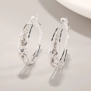 Elegant large silver triple-layer hoop earrings with sparkling zircon stone inlay for women