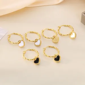 Boucles D'oreilles Créoles Torsadées Avec Charme De Cœur En Acier Inoxydable Plaqué Or 18K Émail Bijoux Rétro Pour Femmes