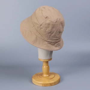 Breathable washed cotton bucket hat in light brown with stitched brim for women