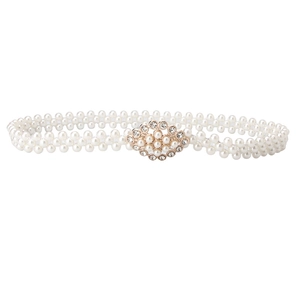 Eleganter dreireihiger Perlen-Taillengürtel mit Strass-Schnalle für Damenkleider