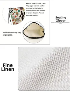 Detail of large capacity football makeup bag with linen texture and anti-slip zipper
