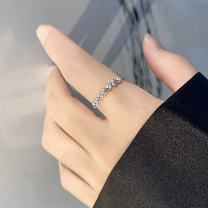 Elegant S925 sterling silver beaded anxiety ring with sparkling crystals for women