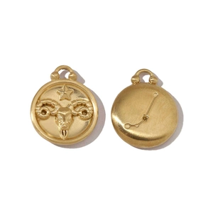 Double-sided matte gold Aries zodiac pendant with embossed ram and constellation map