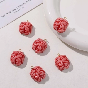 Pink resin brain charms with golden loops for DIY jewelry and keychain making