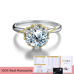 Moissanite ring with vine petals in 925 silver and GRA certificate of authenticity