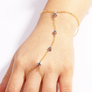 Finger Ring Bracelet Hand Harness 18K Gold Plated Brass Cubic Zirconia Heart Star Delicate Adjustable Fashion Jewelry Women