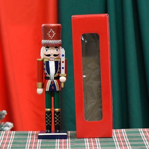 30cm wooden Christmas nutcracker soldier with glitter trident and decorative gift box