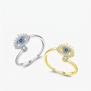 925 Sterling Silver Evil Eye Ring For Women Elegant Adjustable Open Ring With Cubic Zirconia Protective Amulet Jewelry