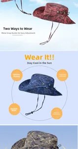 Cappello da sole mimetico per escursionismo e pesca, con bottoni a pressione lat.