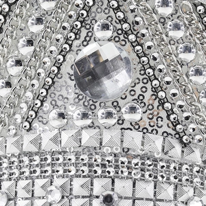 Silver captain hat with sequins, rhinestones and metal chains for party performances