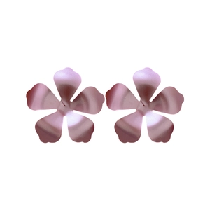Minimalist matte pink floral stud earrings with silver needles on white background