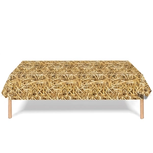 Rectangular disposable PE tablecloth with realistic straw pattern for farm parties