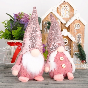 Christmas Gnome Plush Doll Pink Sequin Hat Faceless Gonk Home Decoration Xmas Party Festive Ornament