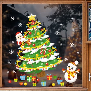 Christmas window stickers featuring Santa, snowman, and tree for holiday home decor