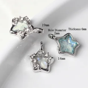 Star-shaped alloy pendants with iridescent resin and sparkling rhinestones for DIY jewelry