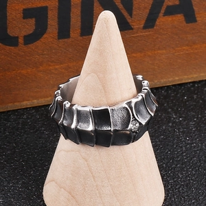 Men's punk titanium steel dragon scale ring with white cubic zirconia inlay details