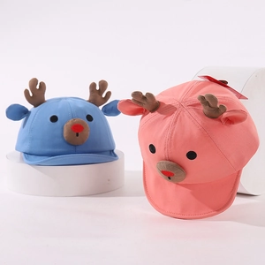Detailed view of 3D reindeer antlers and ears on toddler cotton baseball caps