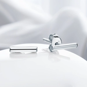 Minimalist S925 sterling silver cylinder bar stud earrings with polished finish