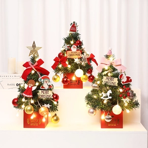 Mini Artificial Christmas Tree Desktop Decoration With LED String Lights PVC Ornaments For Home Office Festive Table Decor