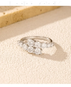 Close-up of D-color Moissanite S925 sterling silver ring with gradient sparkling stones