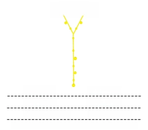 Detailed specs for gold titanium steel Y-necklace with bead fringe and size details