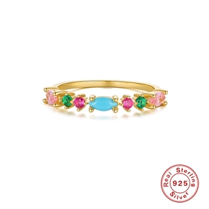 S925 sterling silver ring with colorful marquise cut and round crystal gemstones